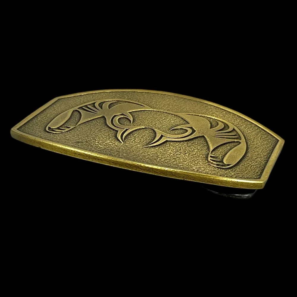 Belt Buckle Tribal Ram Horn Design Unbranded Gold Tone Textured Oval Hardware